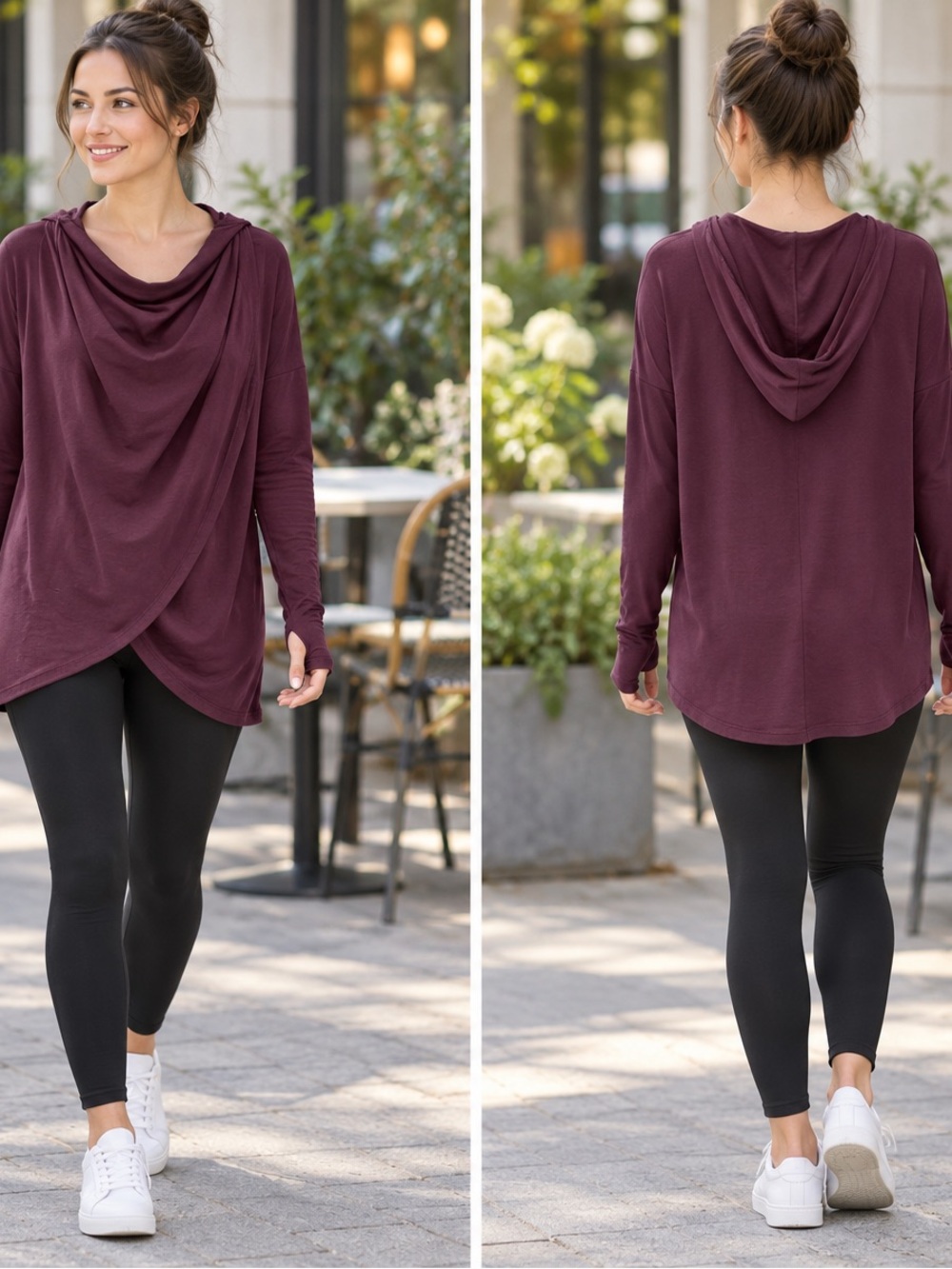 Athleta Draped Hooded Cowl Top in Burgundy Plum